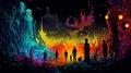 Halloween background with people in the night. Imagination Illustration. Selective focus. Generative AI