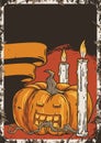 Halloween background for poster with pumpkin and candle for october party