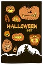 Halloween background, pumpkin and castle . Greeting card for par