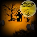 Halloween background with pumpkin, haunted house and full moon. for Halloween party. Vector illustration Royalty Free Stock Photo