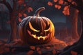 halloween background with pumpkin and spooky tree. 3 d illustrationhalloween background with