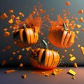 Halloween background pumpkins and Bats cartoons