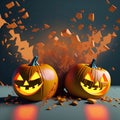 Halloween background pumpkins and Bats cartoons