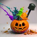 Halloween background pumpkins and Bats cartoons