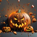 Halloween background pumpkins and Bats cartoons