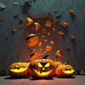 Halloween background pumpkins and Bats cartoons