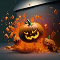 Halloween background pumpkins and Bats cartoons