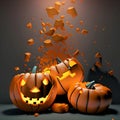 Halloween background pumpkins and Bats cartoons