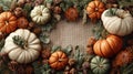 Halloween background with pumpkins and burlap fabric underlay Royalty Free Stock Photo