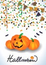 Halloween background with pumpkins, confetti, streamers