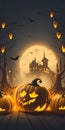 Halloween background with pumpkins and haunted house. Holiday event Halloween banner background concept Royalty Free Stock Photo