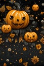 Halloween background with pumpkins, leaves and flowers. Vector illustration Royalty Free Stock Photo