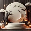 Halloween background with pumpkins, moon, ghosts and bats. Royalty Free Stock Photo