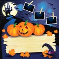 Halloween background with pumpkins, sign and photo frames Royalty Free Stock Photo