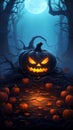 Halloween Background with Pumpkins In The Spooky Night Royalty Free Stock Photo