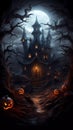 Halloween Background with Pumpkins In The Spooky Night Royalty Free Stock Photo