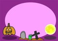 Halloween background purple copy space in clude moon tombstone cross cemetery jack o lantern pumpkin Royalty Free Stock Photo