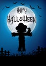 Halloween background with scarecrow silhouette Royalty Free Stock Photo