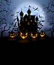 Halloween background with scary pumpkins and Dracula castle Royalty Free Stock Photo
