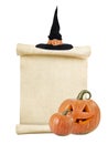 Halloween background - scroll with pumpkin lantern Royalty Free Stock Photo