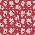 Halloween background. Seamless pattern of cute cartoon ghosts with different faces Royalty Free Stock Photo