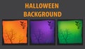 Halloween background set. Spooky holiday backdrop with flying bats and bare trees. Vector illustration with copy space. Best for Royalty Free Stock Photo