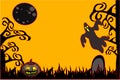 Halloween background silhouette jack o lantern cemetery ghost moon and tree in spooky atmos