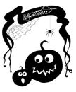 Halloween background with silhouettes of pumpkins and spider.