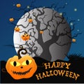 Halloween background with silhouettes Witch and Pumpkin Royalty Free Stock Photo