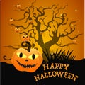 Halloween background with silhouettes Witch and Pumpkin Royalty Free Stock Photo