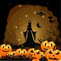 Halloween background with silhouettes Witch and Pumpkin Royalty Free Stock Photo