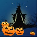 Halloween background with silhouettes Witch and Pumpkin Royalty Free Stock Photo