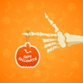 Halloween background with skeleton hand and pumpkin Royalty Free Stock Photo