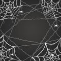 Halloween background. Spider web and spiders on a dark background. Copy space. Royalty Free Stock Photo