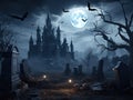 Halloween background with spooky castle in a graveyard Royalty Free Stock Photo