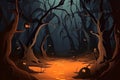 Halloween background Spooky forest with dead trees and pumpkins Generative AI Royalty Free Stock Photo