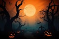 Halloween background Spooky forest with dead trees and pumpkins Generative AI Royalty Free Stock Photo