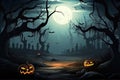 Halloween background Spooky forest with dead trees and pumpkins Generative AI Royalty Free Stock Photo