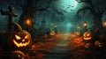 Halloween background spooky forest with dead trees and pumpkinshalloween design with pumpkins