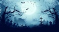 Halloween background - spooky graveyard at full moon Royalty Free Stock Photo