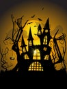 Halloween background with a Spooky Haunted Halloween Castle and a Full Moon