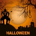 Halloween background with spooky house trees and graveyard Royalty Free Stock Photo