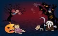 Halloween background,spooky many character of ghost