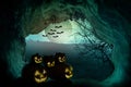 Halloween background. Spooky pumpkin with moon and dead trees on Royalty Free Stock Photo