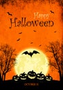 Happy Halloween banner grunge background with Jack-o-lantern pumpkins and full moon Royalty Free Stock Photo