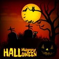 Halloween background vector design with pumpkin,bat and full moon Royalty Free Stock Photo