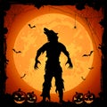 Halloween background with werewolf and pumpkins Royalty Free Stock Photo
