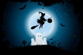 Halloween Background with Whitch and Ghosts. Royalty Free Stock Photo