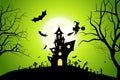 Halloween Background with Whitch and Haunted House.
