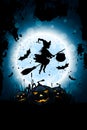 Halloween Background with Whitch and Pumpkin. Royalty Free Stock Photo